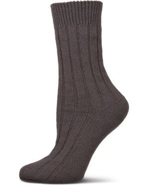 Memoi Neutral Ribbed Knit Essential Boot Socks - Gray