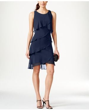 Sl Fashions Tiered Chiffon Dress - Blue