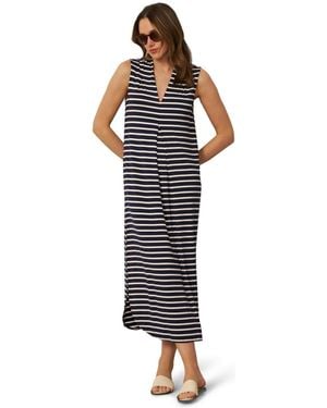 Cable & Gauge Invert Pleat Stripe Maxi Dress - Blue