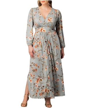 Kiyonna Plus Size Kelsey Long Sleeve Maxi Dress - Multicolor