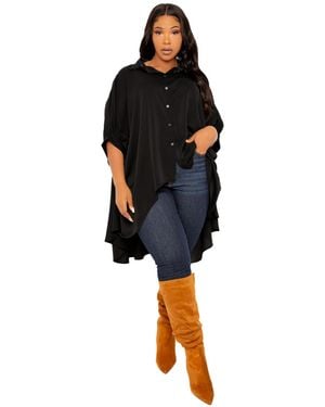 Buxom Couture Plus Size Flowy Hi-lo Blouse - Black