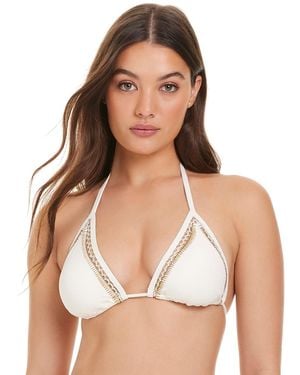 Red Carter Stitched Up Crochet Halter Triangle Bikini Top - White