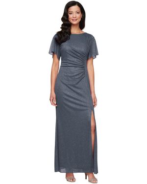 Sl Fashions Round-neck Flutter-sleeve Gown - Blue