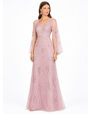 Lara Beaded Cape Sleeve Dress - Pink