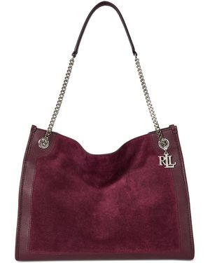 Ralph Lauren Bradley Large Suede & Leather Tote Bag - Purple