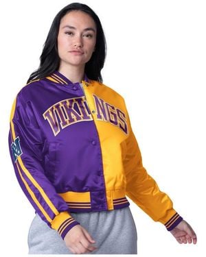 Starter Purple/gold Minnesota Vikings Zone Blitz Cropped Full-snap Satin Jacket