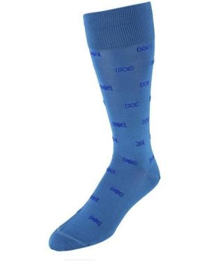 Trafalgar Dapper Bow Tie Novelty Mid Calf Mercerized Cotton Socks (1 Pair) - Blue