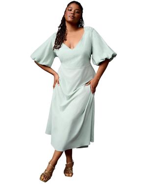 June + Vie June + Vie Plus Size Puff-sleeve Babydoll Maxi Dress - Green