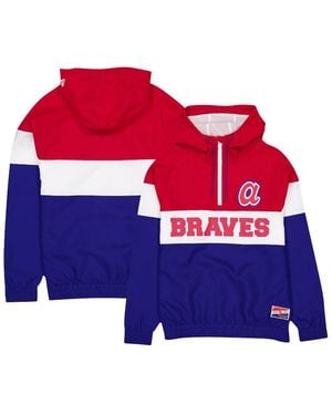KTZ Atlanta Braves Ripstop Raglan Quarter-zip Hoodie Windbreaker Jacket - Red