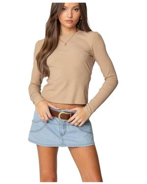 Edikted Nicky Ribbed Long Sleeve T Shirt - Blue