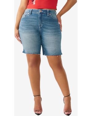 TRUE RELIGION Plus Size Miya Mid-rise Bermuda Shorts - Blue