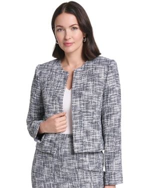 Calvin Klein Open Front Collarless Shoulder Padded Jacket - Gray