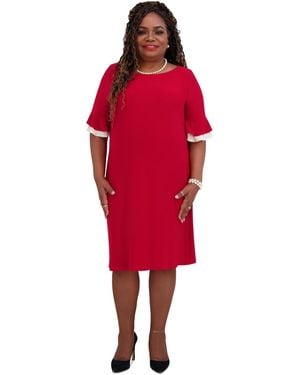 Kasper Ruffle-sleeve Shift Dress - Red
