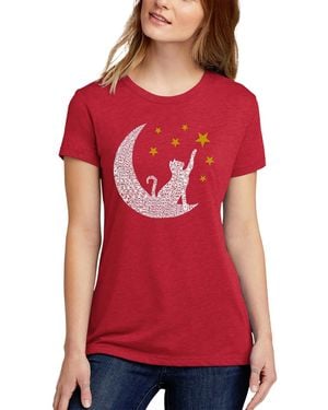 LA Pop Art Premium Blend Word Art Cat Moon T-shirt - Red