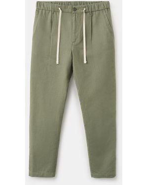 Mango Slim-fit Cropped Cotton-linen Pants - Green