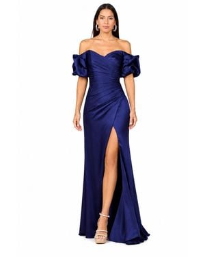 Lara Off Shoulder Satin Dress - Blue