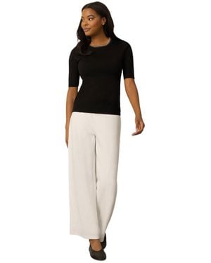 Cable & Gauge Elbow Sleeve Pick Stitch Trim Sweater - Black