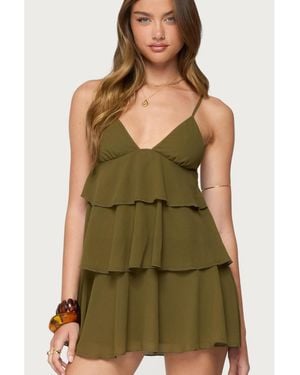 Edikted Gwynne Chiffon Ruffled Mini Dress - Green