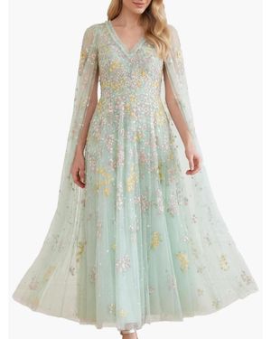 Needle & Thread Versailles Ditsy V-neck Cape Maxi Gown - White