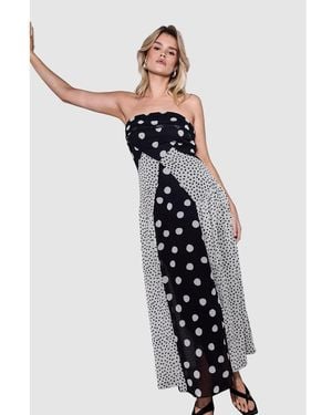 Warehouse Printed Bandeau Seam Detail Midi Dress - White