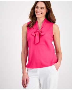 Kasper Solid Sleeveless Tie-neck Blouse - Blue