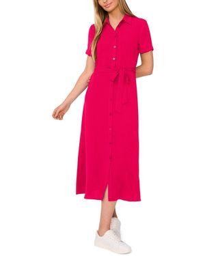 Cece Short-sleeve Belted Midi Shirtdress - Pink