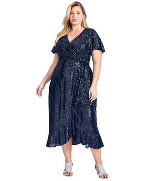 Avenue Plus Size Nina Sequin Wrap Dress - Blue