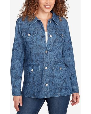 Ruby Rd. Petite Paisley Stretch Denim Utility Jacket - Blue