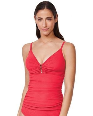 Gottex Tutti Frutti Fashion V-neck Gold Beaded Tankini Top Swimsuit - Red