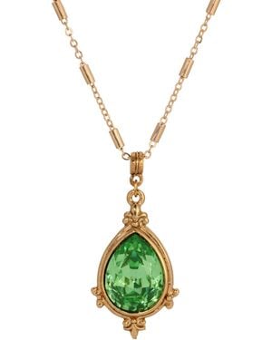 2028 14k Gold Dipped Crystal Pendant Necklace - Green