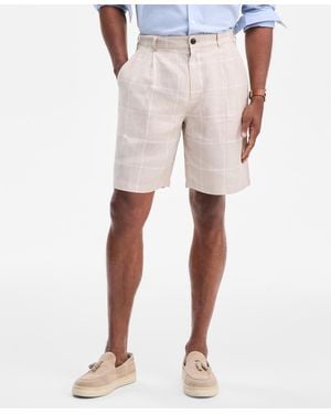 Club Room Classic-fit Window Pane Linen Shorts - Natural