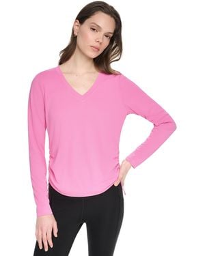 DKNY Long-sleeve Ruched Tech Top - Pink
