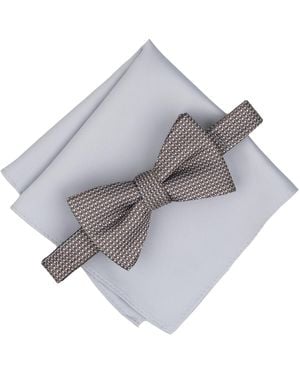 Alfani Mini-pattern Bow Tie & Solid Pocket Square Set - Gray