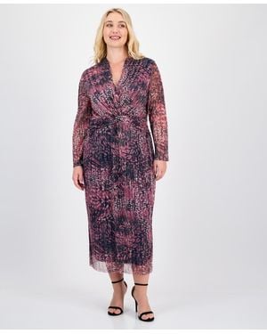 Anne Klein Plus Size V-neck Twist-front Midi Dress - Purple