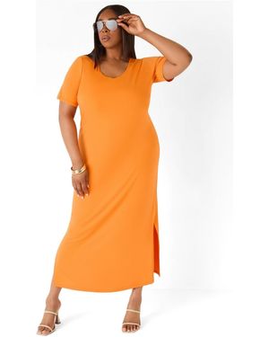 long orange shirt dress Universal Standard Plus Size Cooling Stretch Cupro Savannah Dress