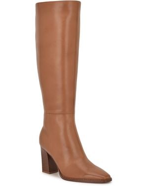 Nine West Zazz Tall Leather Dress Boots Regular Wide Calf - Brown