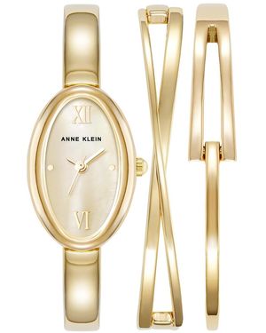 Anne Klein Quartz Oval Alloy Metal Bangle Watch Set 21.5mm - Metallic