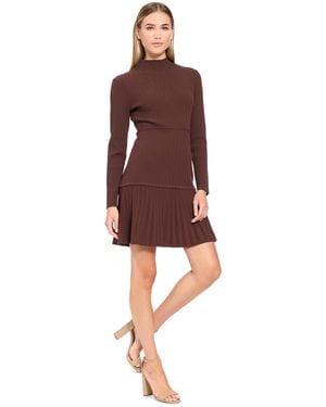 Donna Morgan Mock Neck Long-sleeve Pleated Mini Dress - Red