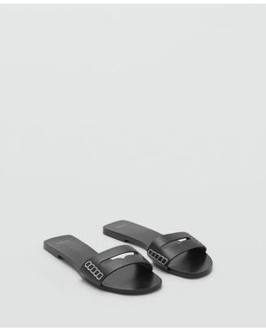 Mango Wide Strap Leather Sandals - Gray