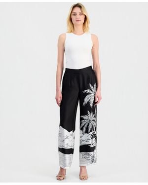 Tahari Placed Print High-rise Pants - White