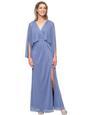 Sl Fashions Embellished Surplice Neck Ball Gown - Blue