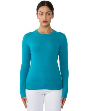 Jennie Liu 100% Pure Cashmere Long Sleeve Crew Neck Pullover Sweater - Blue