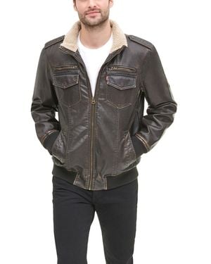 Levi's Sherpa Lined Faux Leather Aviator Bomber - Brown