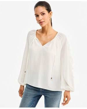 INC International Concepts Long-sleeve V-neck Ruffle Blouse - White