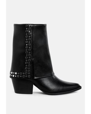 LONDON RAG Mariachi Stud Embellished Foldover Boots - Black
