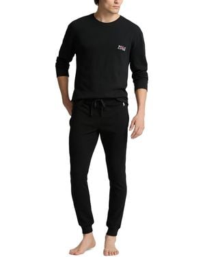Polo Ralph Lauren 2-piece Thermal Pajama Long Sleeves T-shirt And sweatpants Set - Black