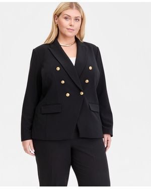 INC International Concepts Plus Size Faux Double-breasted Blazer - Black
