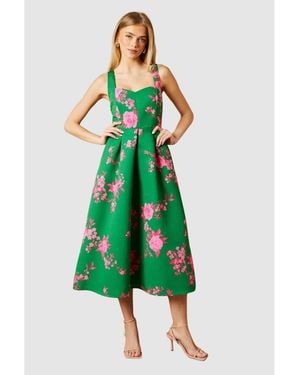 Oasis Occasion Floral Strappy Twill Midi Dress - Green