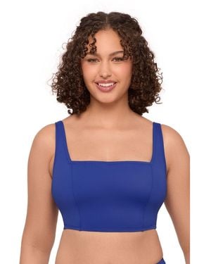 S3 Apparel Supportive And Sculpting Square Neck Lace Back Midkini Swimsuit Top - Blue