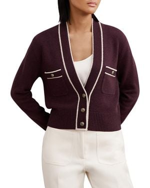 Reiss Wool-cashmere Tipped V-neck Cardigan Sweater - Purple
